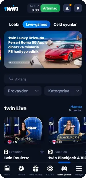 1win Veb-saytının Ana Səhifəsi