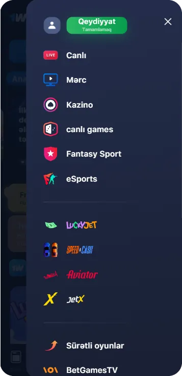 1Win Naviqasiya Menyusu
